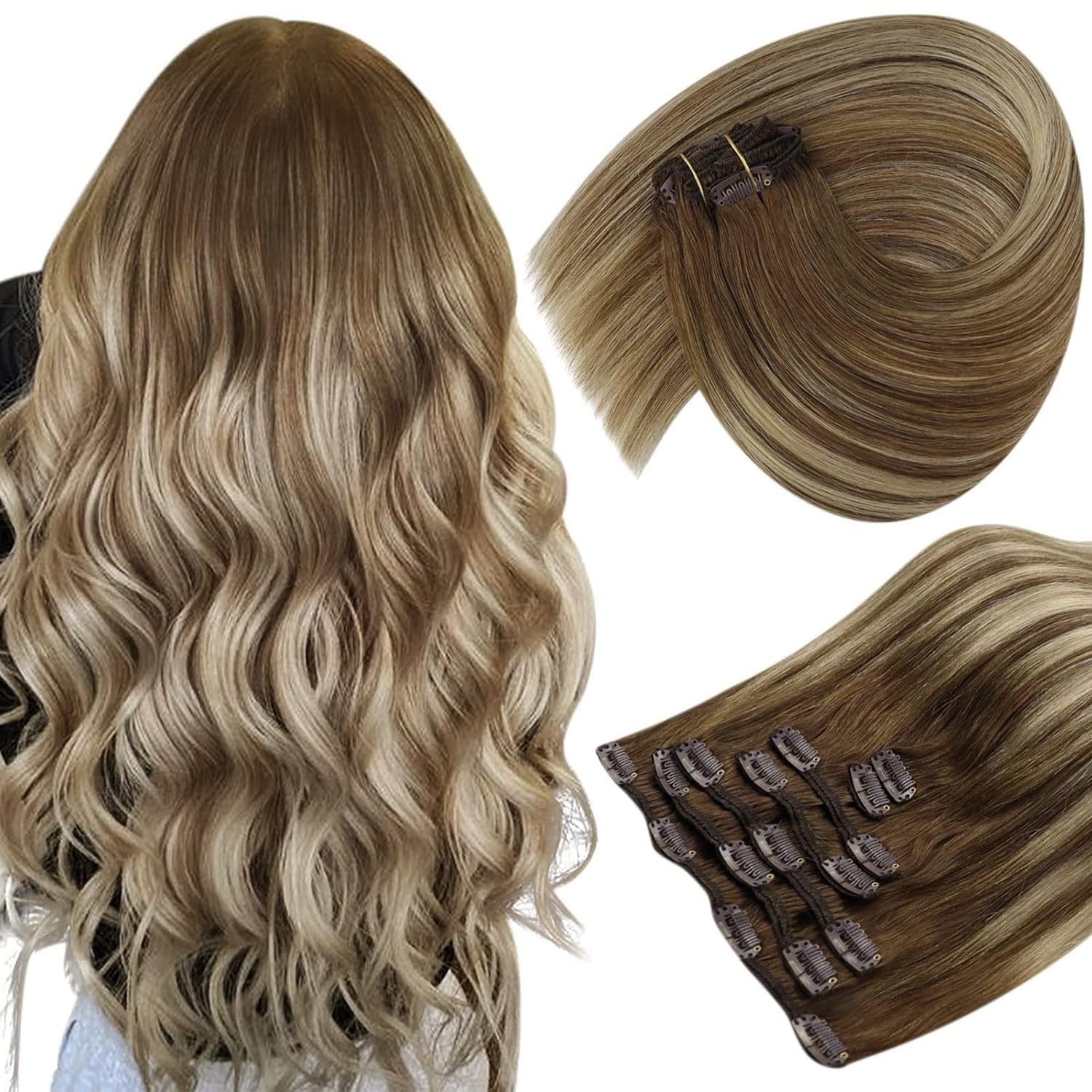 Premium Sunny Hair Extensions, Exclusive Straight Human Hair Clip ins, High-Qual...