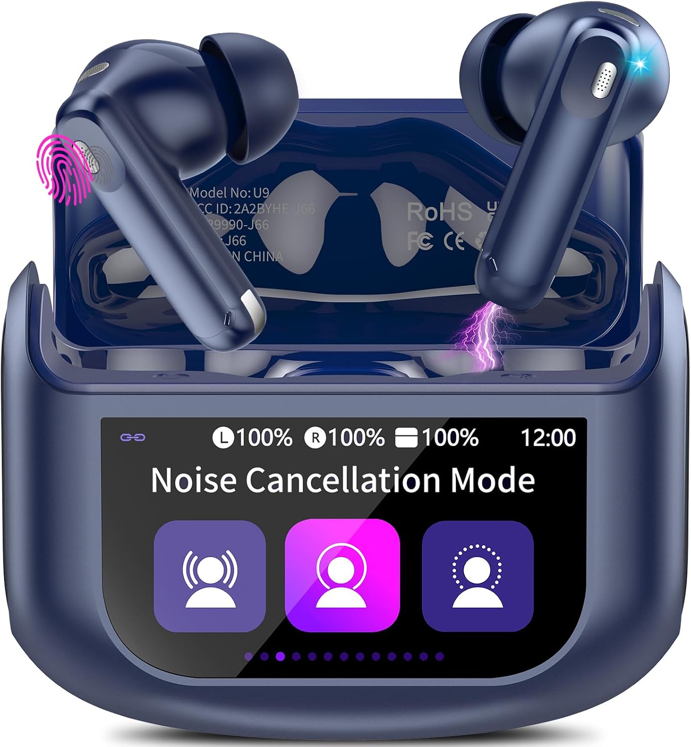 Thunelec Wireless Earbuds, 48H Smart Touch Screen Ear Buds Bluetooth 5.4 Headpho...