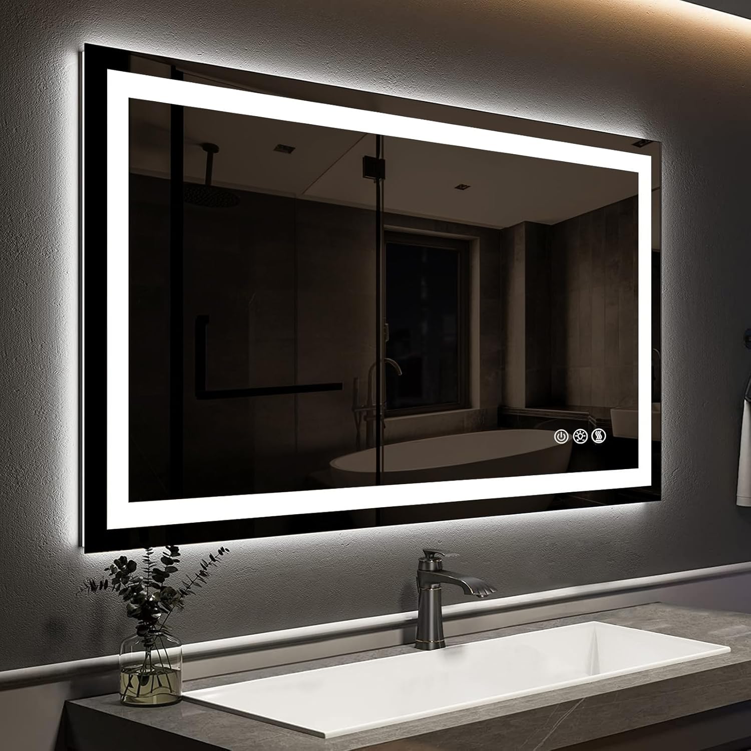 ROOMTEC 48 x 36 Inches LED Bathroom Mirror with Front and Backlit,Anti-Fog,3 Col...