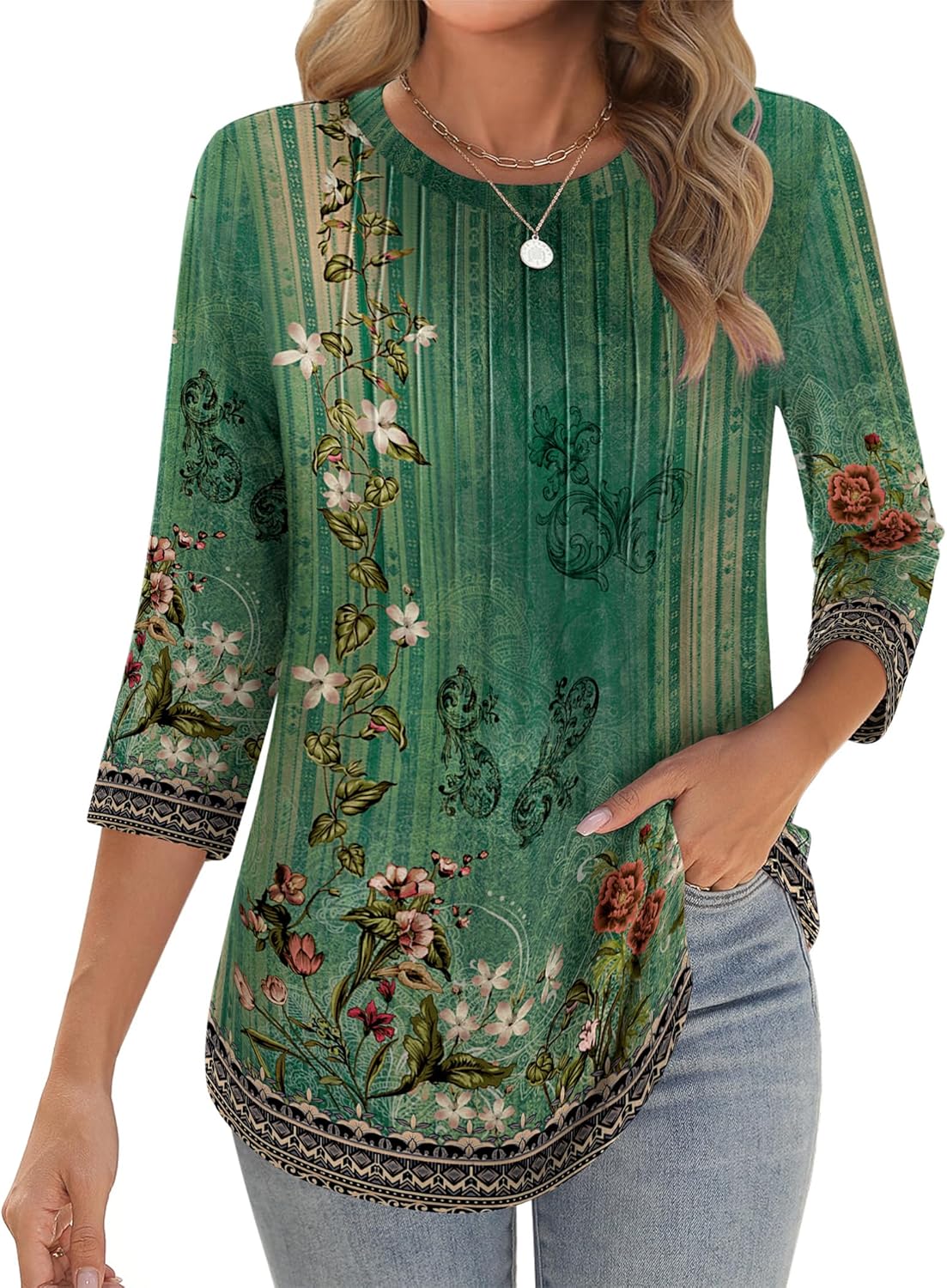 Zeagoo Women's Tops, Special 3/4 Length Sleeve Shirts, Innovative Crew Neck Loos...
