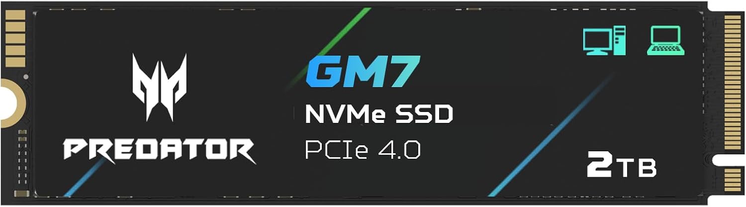 acer Predator GM7 2TB SSD, M.2 2280 PCIe Gen4 x4 NVMe 2.0, Up to 7200 MB/s, HMB+...