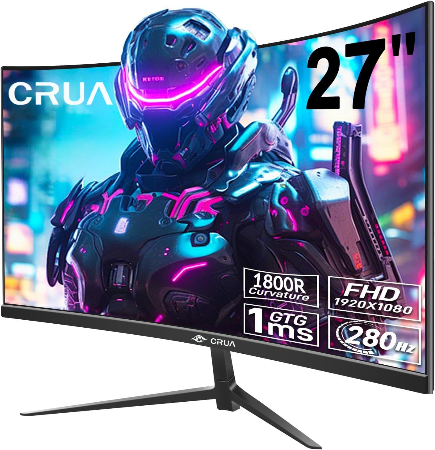 CRUA 27 Inch Gaming Monitor, High-Quality Curved Monitor with 280Hz Refresh Rate...