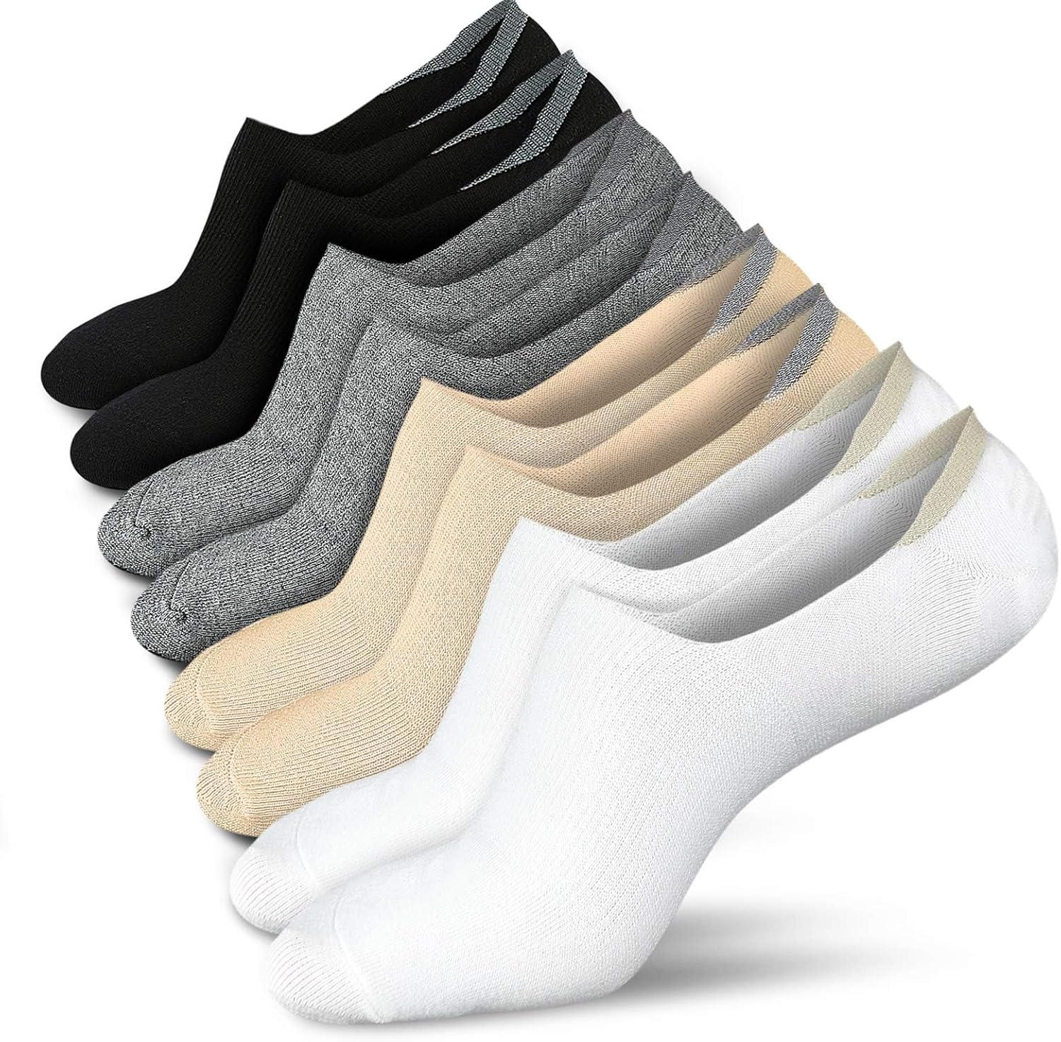 wernies No Show Socks Women Low Socks Non Slip Flat Boat Line 4/8 Pairs 8-11 Mul...