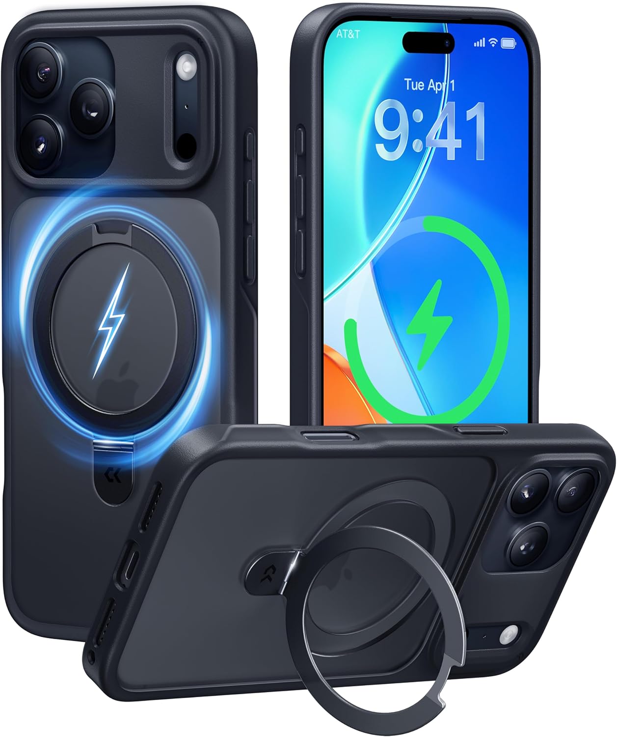 CASEKOO [Instant Black] for iPhone 17 Pro Max Case with Magnetic Ring Stand [Mil...