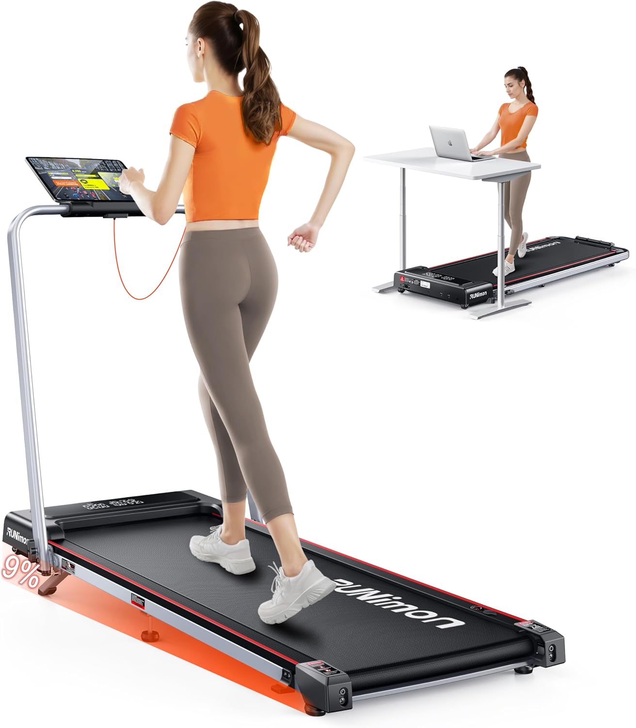 6 in 1 Folding Treadmill with 9% Incline, RUNIMON Walking Pad Treadmills for Hom...
