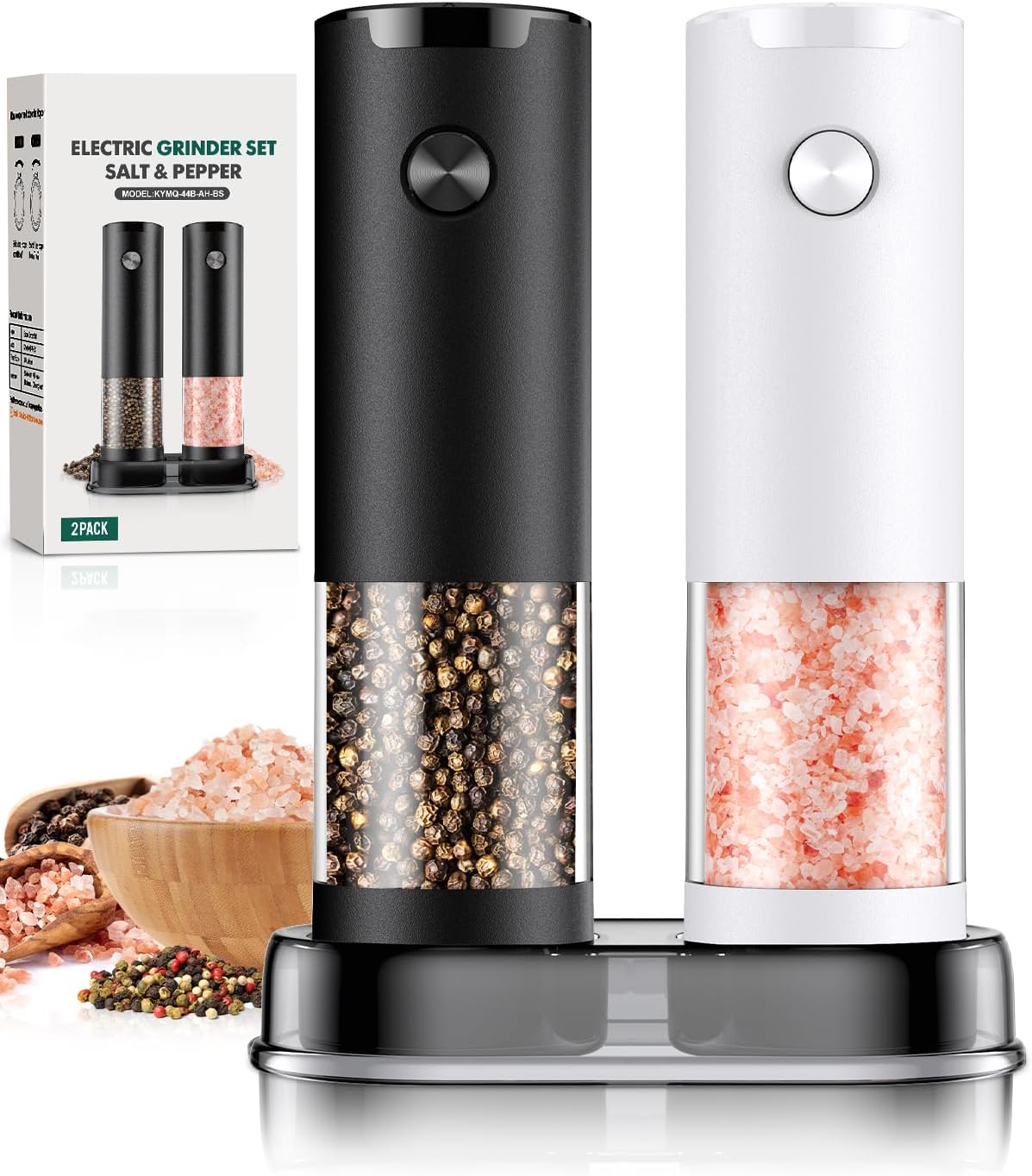 Electric Salt and Pepper Grinder Set, Innovative Automatic Battery Pepper Mill S...