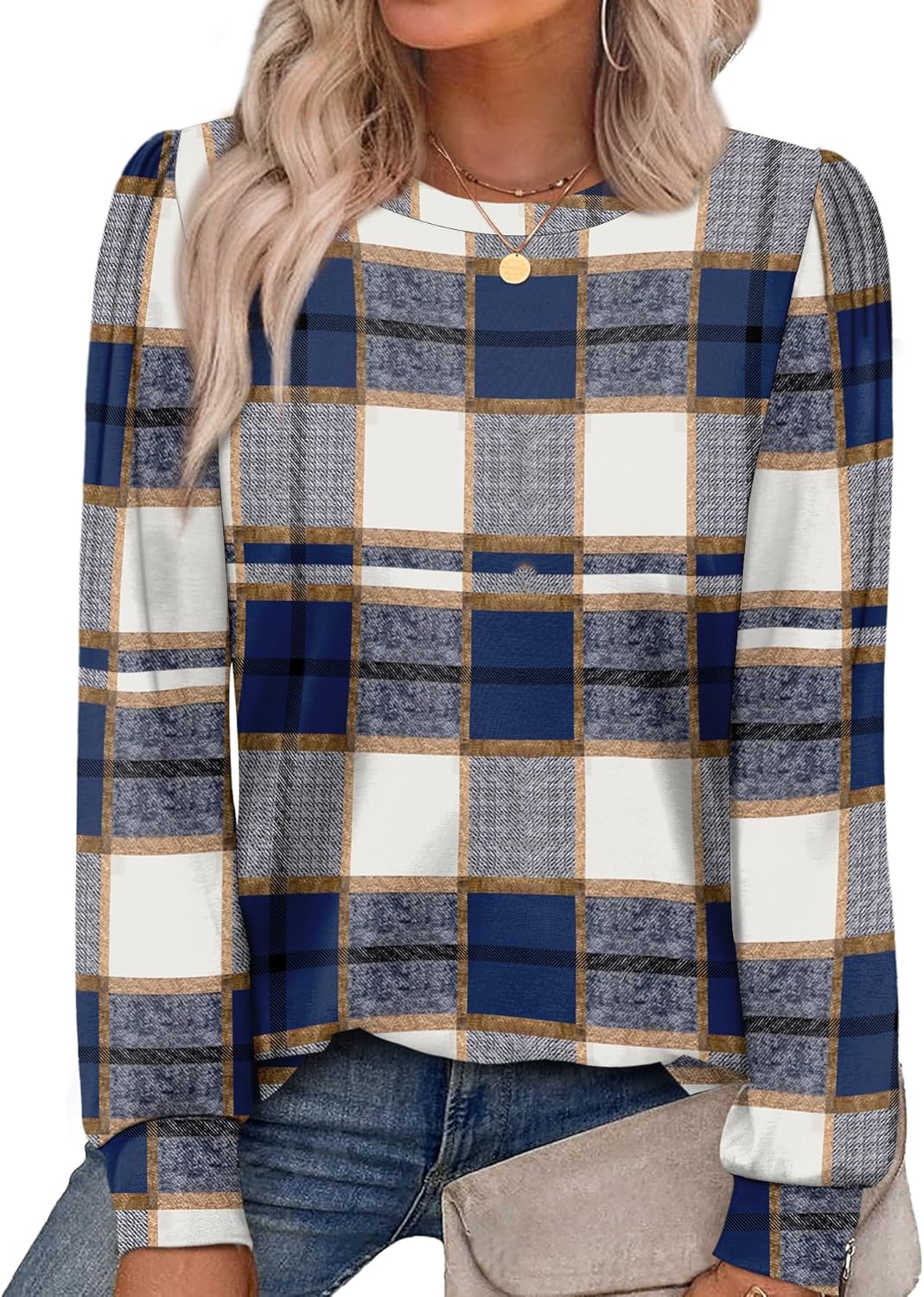 Alaroo Womens Long Sleeve Shirts 2025 Fall Tunic Tops Crewneck Blouses Print Pri...