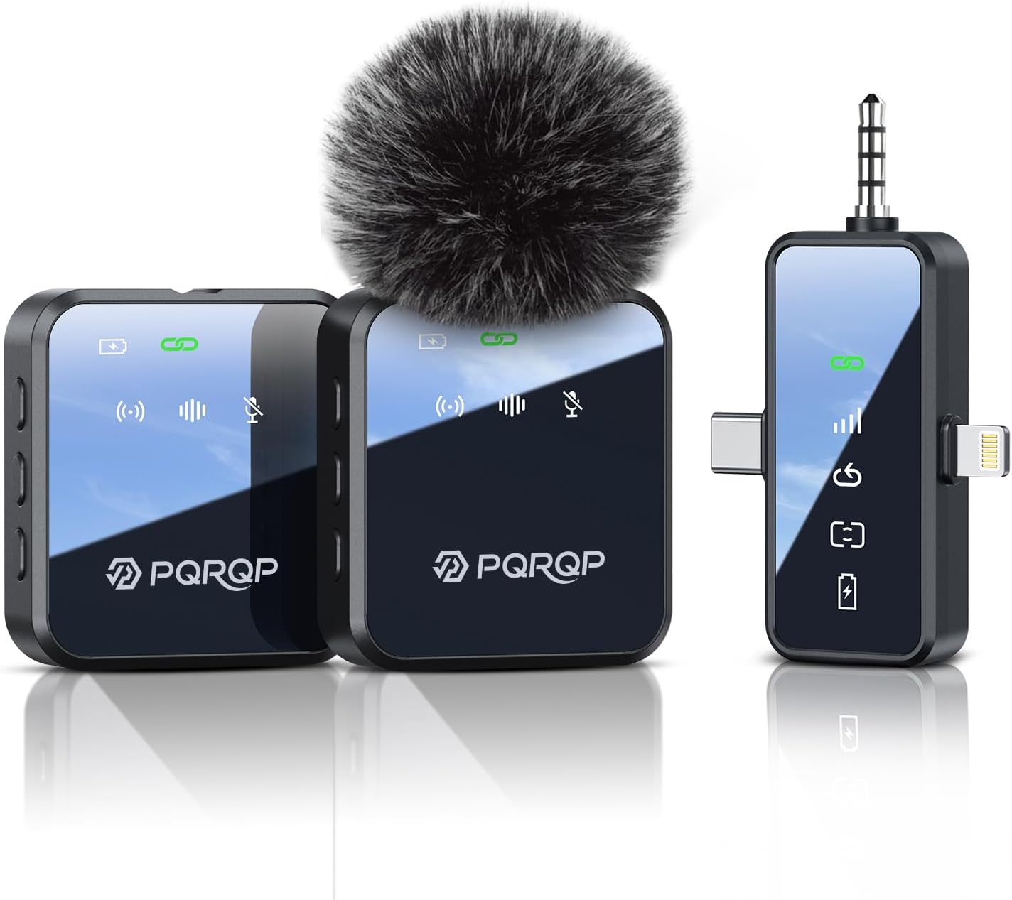 PQRQP 3 in 1 Microphone, Unique Wireless Lavalier Microphone for iPhone/Android/...
