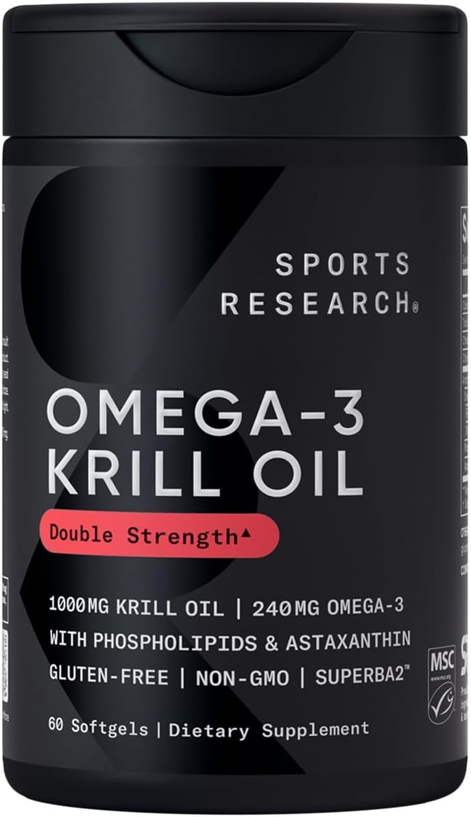 Sports Research® Omega-3 Krill Oil 1000mg - Double Strength Antarctic Fish Oil S...