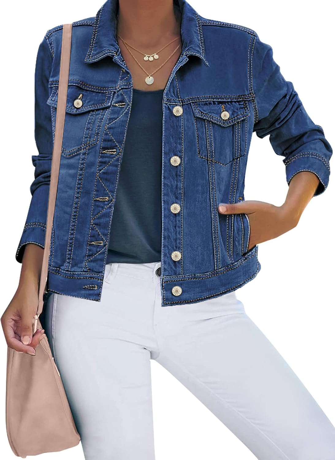 Stylish luvamia Women's Denim Jean Jacket, Unique Button Down Stretch Jacket, Sp...