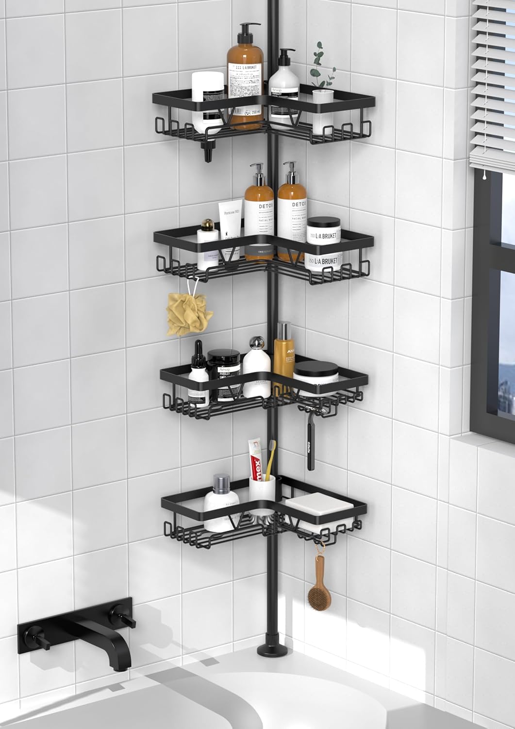 Kegii Telescopic Shower Caddy Corner Shower Shelf Bathroom Corner Storage Black...