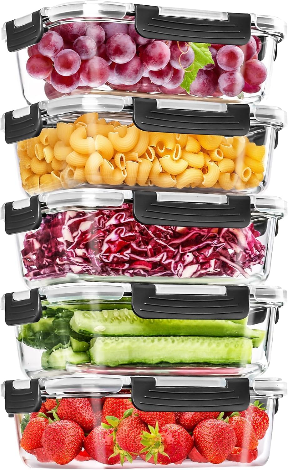 Skroam 5-Packs 36OZ Glass Food Storage Containers with Lids Airtight, Glass Meal...