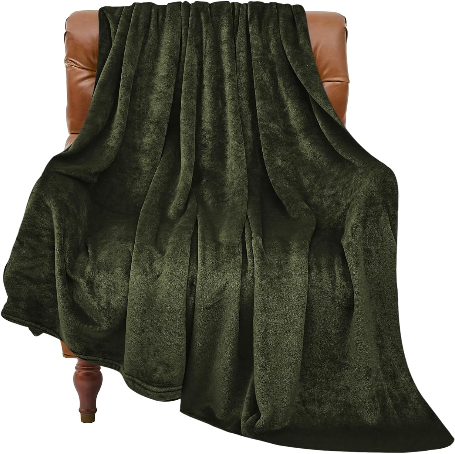 BEDELITE Fleece Blanket, High-Quality Twin Size Blanket, Unique Olive Green Thro...