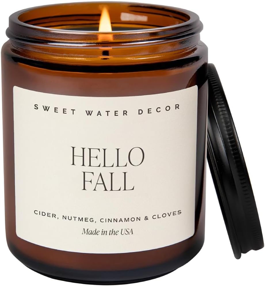 Sweet Water Decor Hello Fall Soy Candles - Fall Candle with Hot Cider, Cinnamon,...