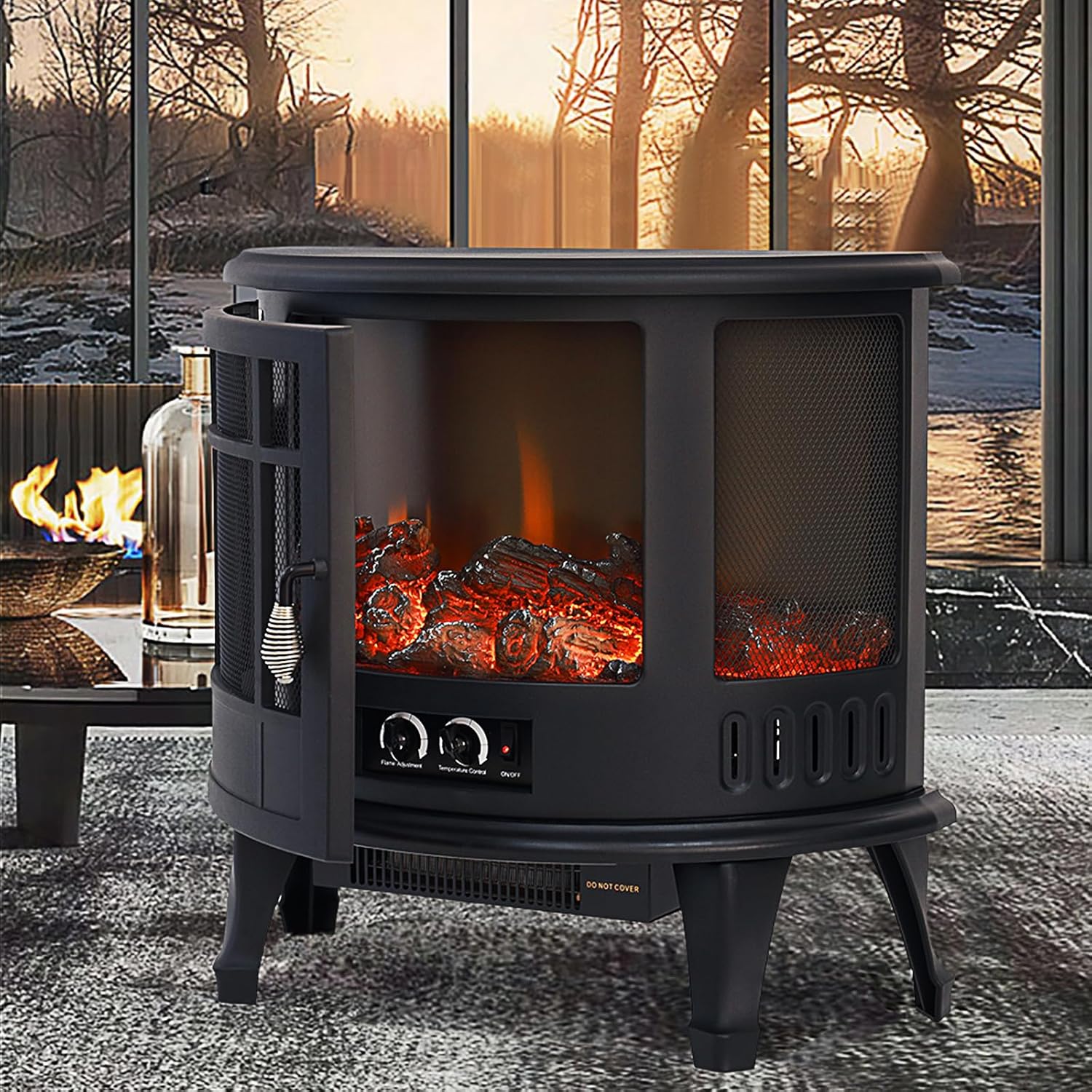 INMOZATA Electric Fire Stove Heater with Realistic LED Log Fire Flame Effect, Ad...