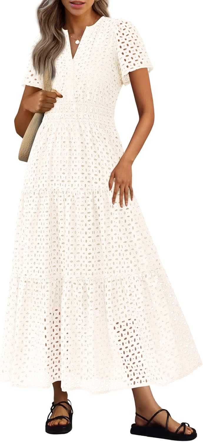Chic PRETTYGARDEN Women's Summer Maxi Dress, Stylish Short Sleeve V Neck Dress,...