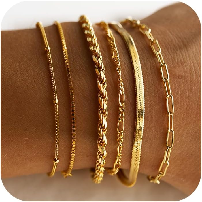 DEARMAY Gold Bracelets for Women Waterproof, 14K Gold Plated Jewelry Sets Trendy...