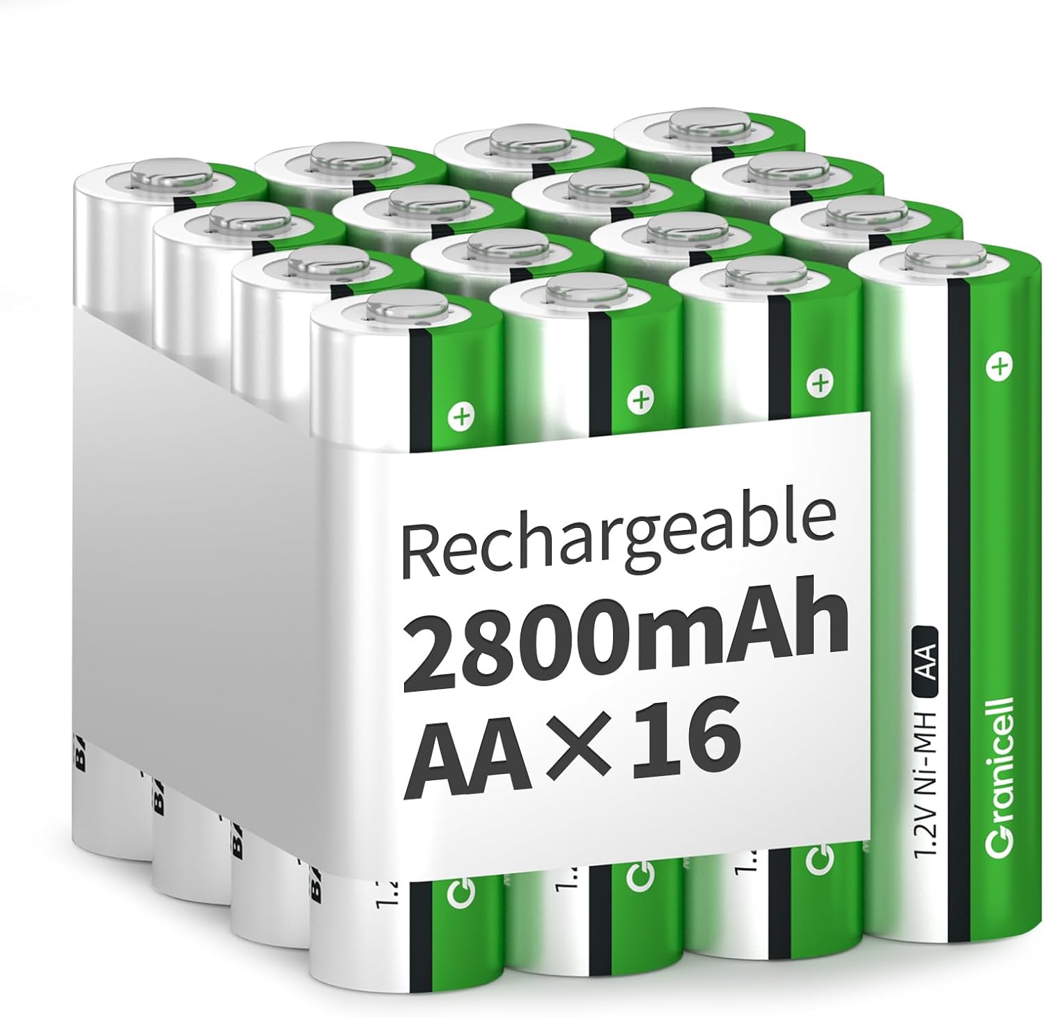 High-Capacity Granicell AA Batteries, Premium Rechargeable Battery 16-Pack, Long...