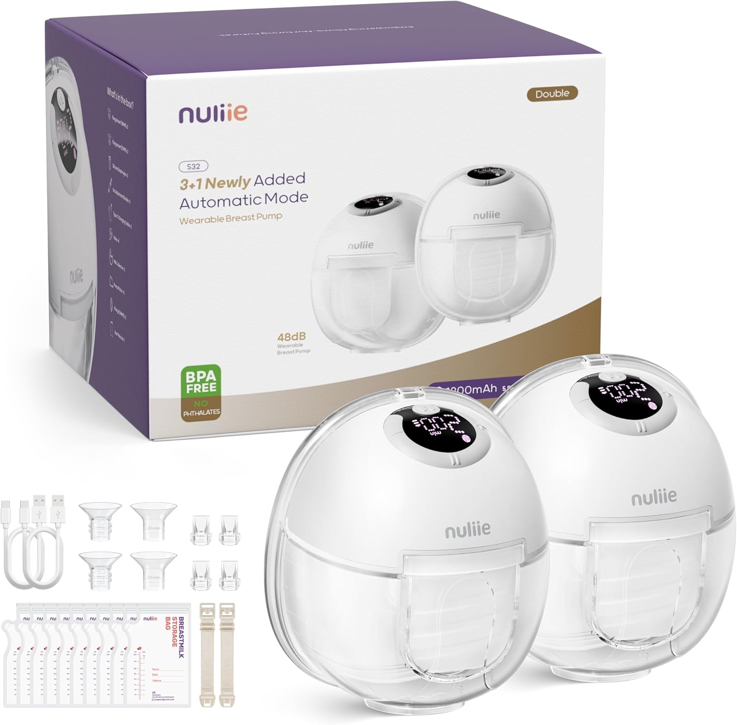 Nuliie Electric Breast Pump Hands-Free S32, Wearable Portable Breast Pumps 4 Mod...
