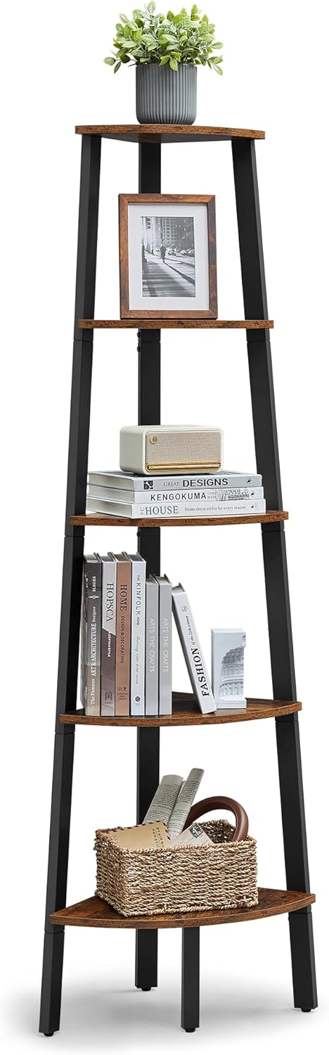 VASAGLE Corner Bookcase 5 Tier Shelf Ladder Shelf Storage Unit Plant Holder for...