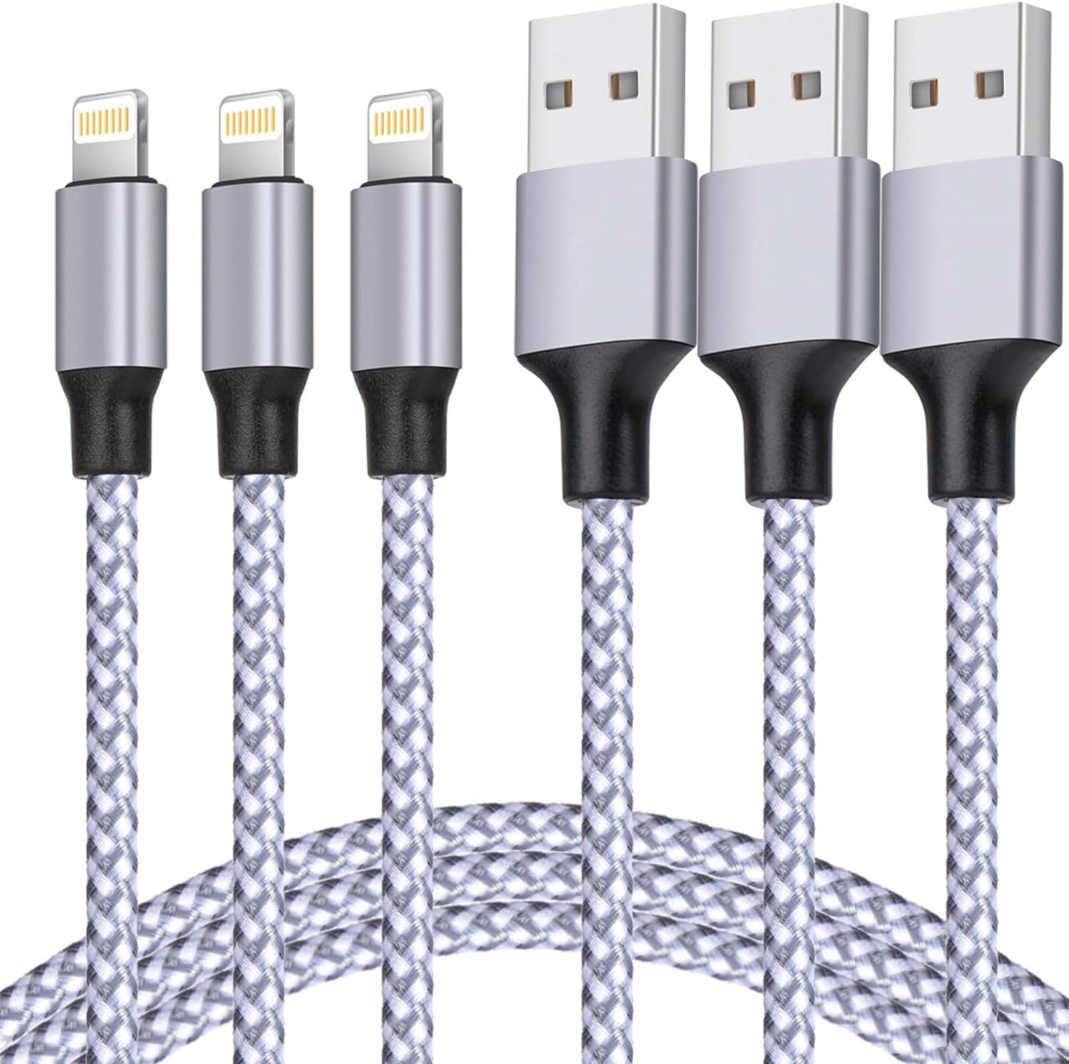 TAKAGI for iPhone Charger, [MFi Certified] Lightning Cable 3PACK 6FT Nylon Braid...
