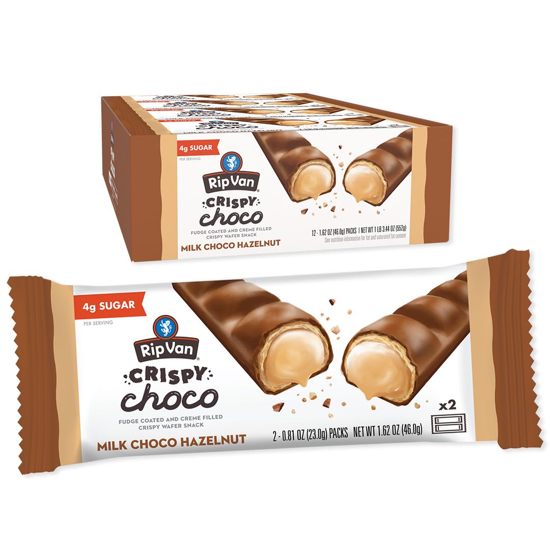 Rip Van Crispy Choco - Milk Chocolate Coated Hazelnut Wafer Bars - Low Sugar Fud...