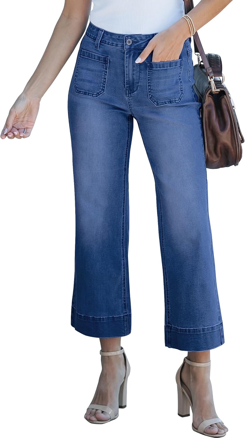 luvamia Wide Leg Jeans, Special High Waisted Flare Jeans, Trendy Cropped Denim P...