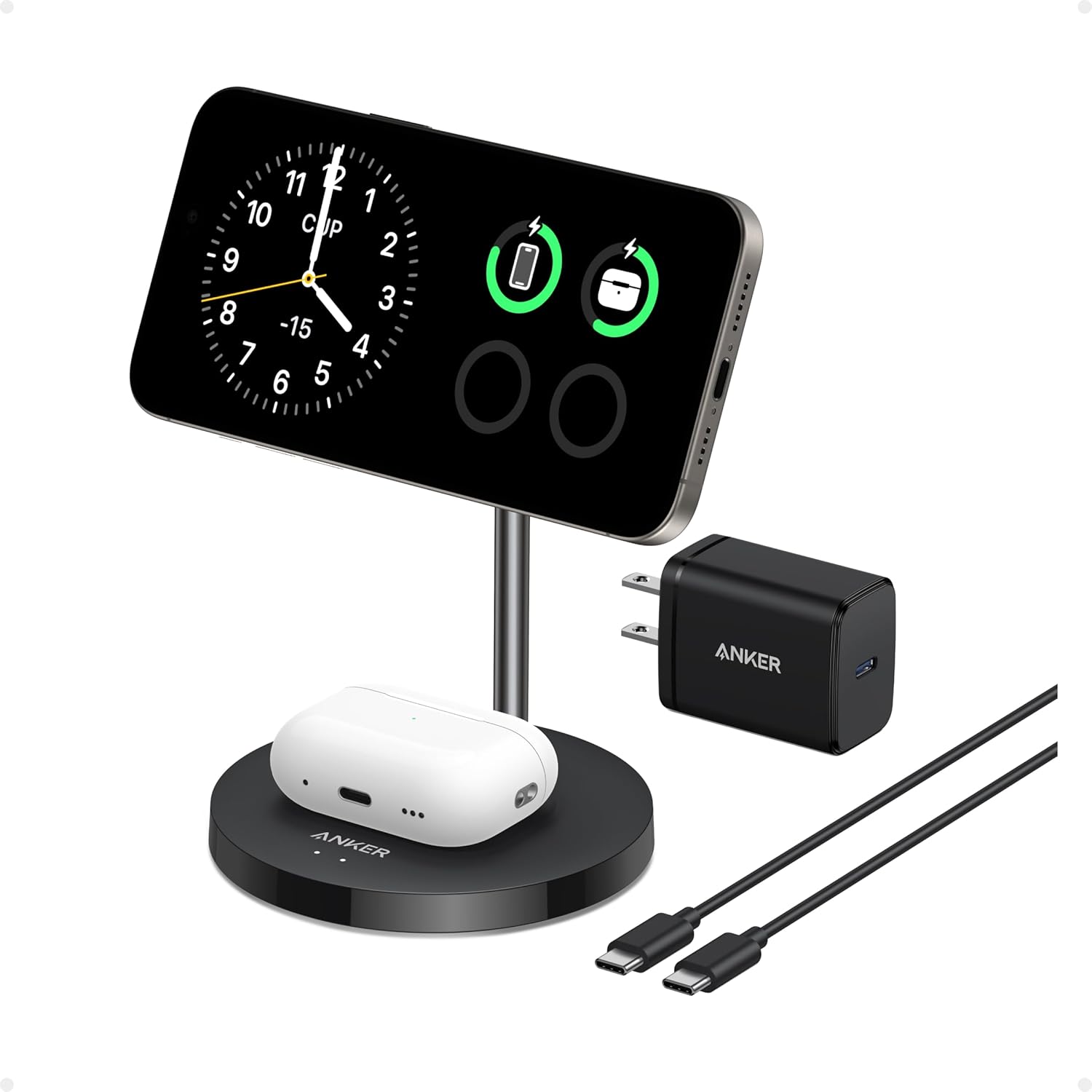 Anker MagSafe Compatible MagGo Charger Stand, iPhone 17 Wireless Charger, 2-in-1...