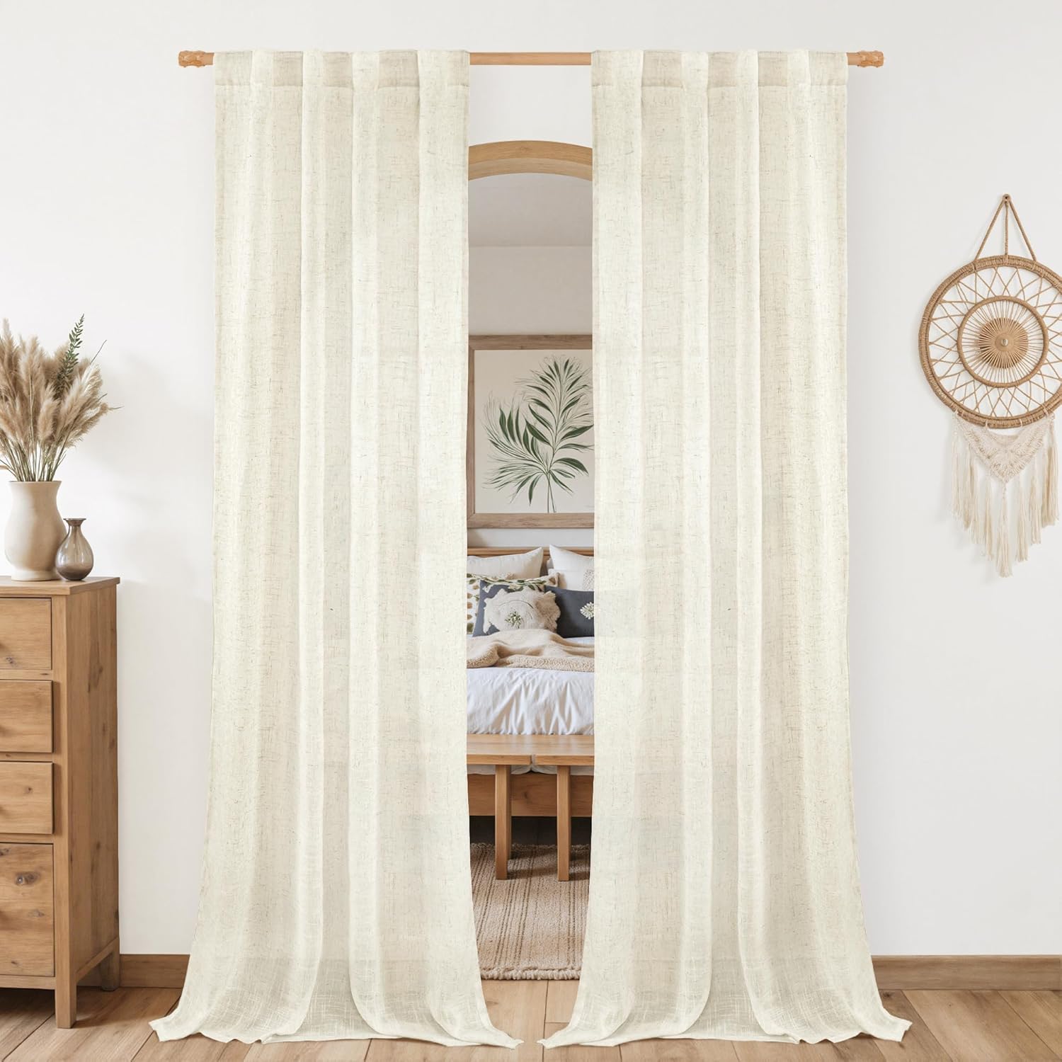 LAMIT Natural Linen Curtains, Special Boho Curtains for Light Filtering, High-Qu...