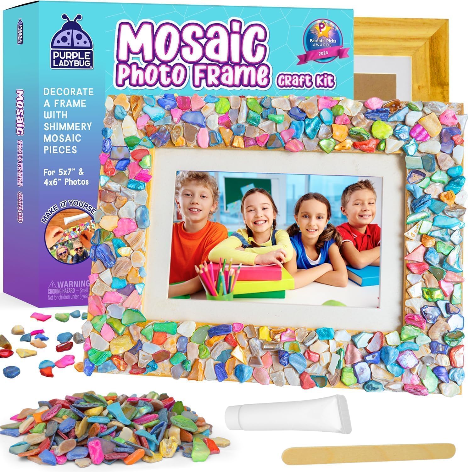 PURPLE LADYBUG Decorate Your Own Mosaic Photo Frame Craft Kits for Kids Age 6+ -...