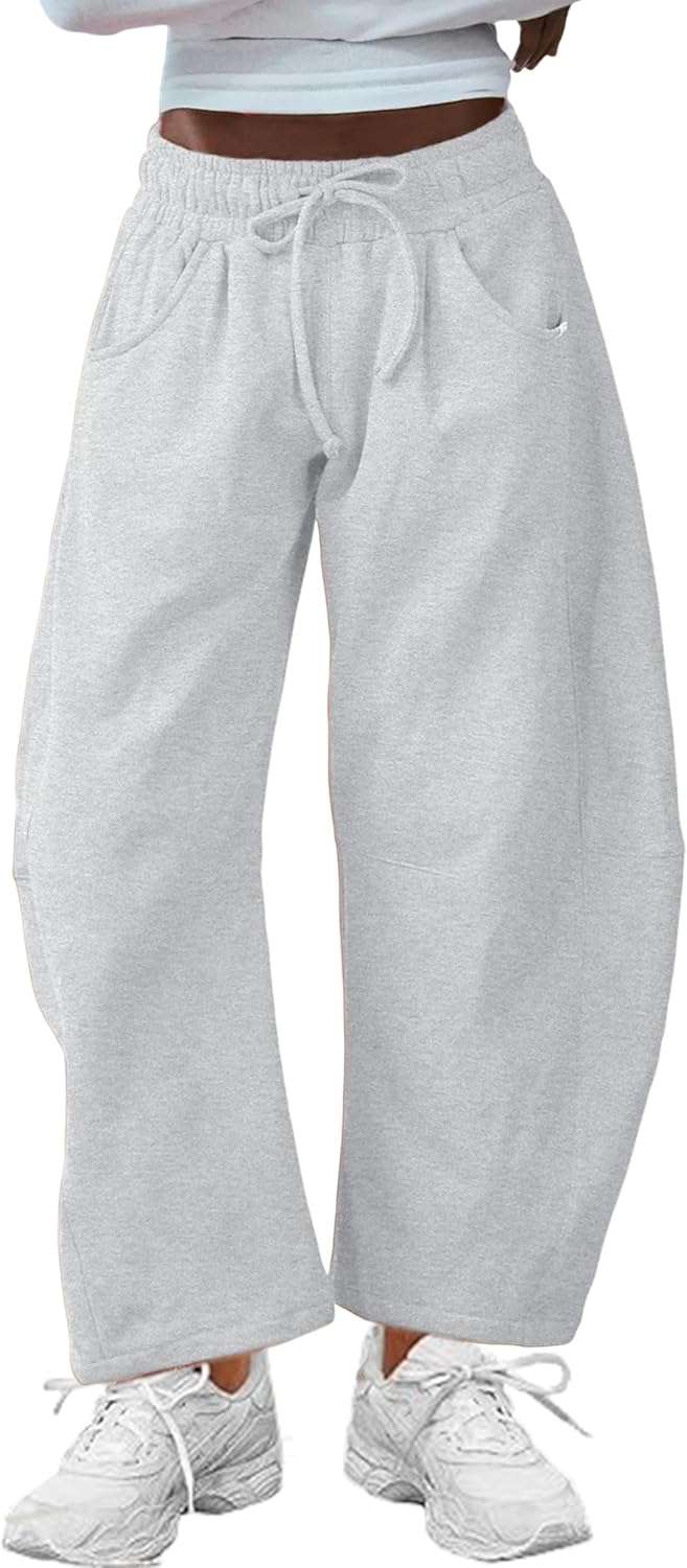 SeekMe Women's Barrel Leg Sweatpant Drawstring Elastic Waisted Wide Leg Pants Ca...