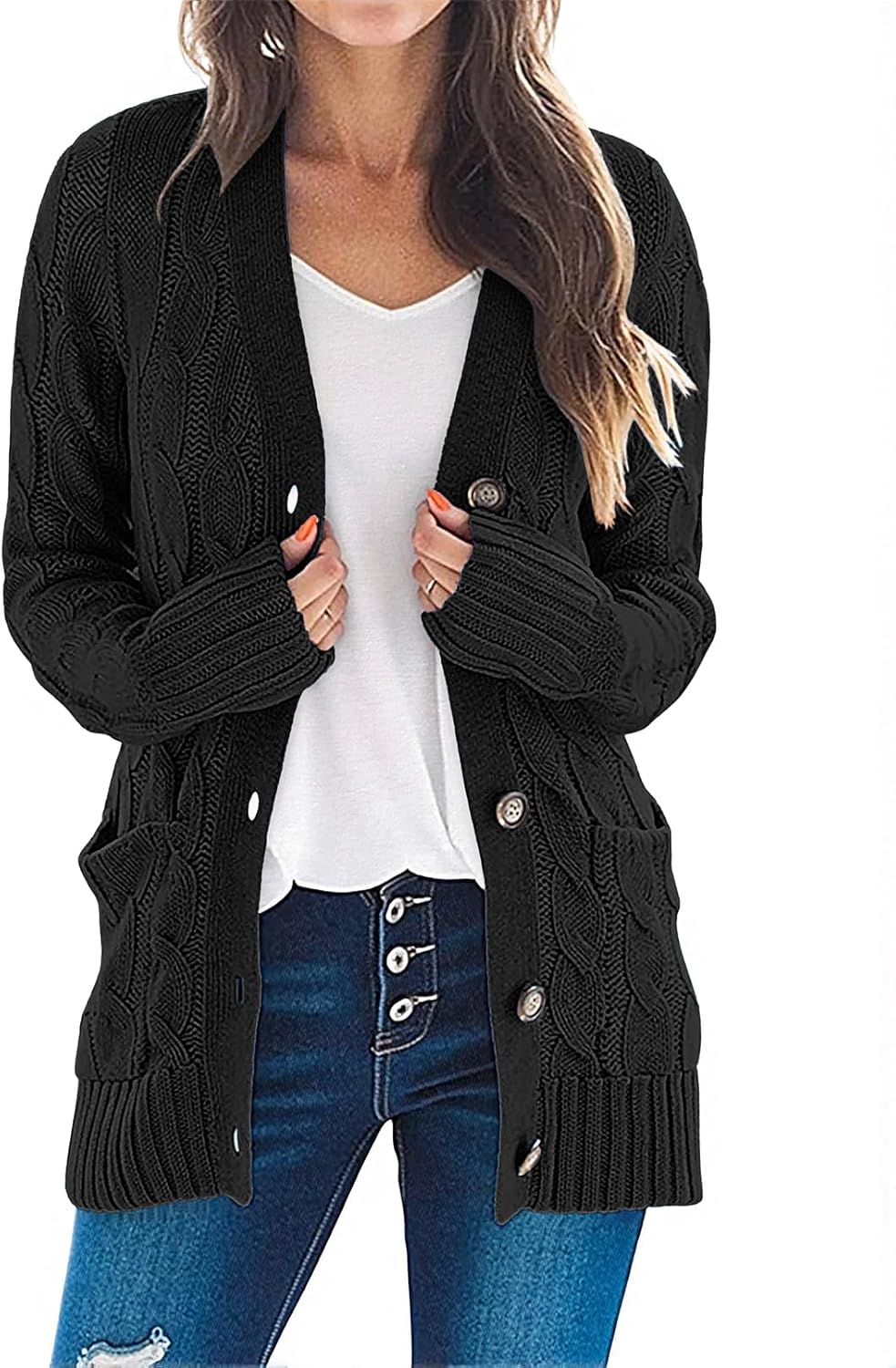 MEROKEETY Women's 2025 Fall Long Sleeve Cable Knit Sweater Open Front Cardigan B...