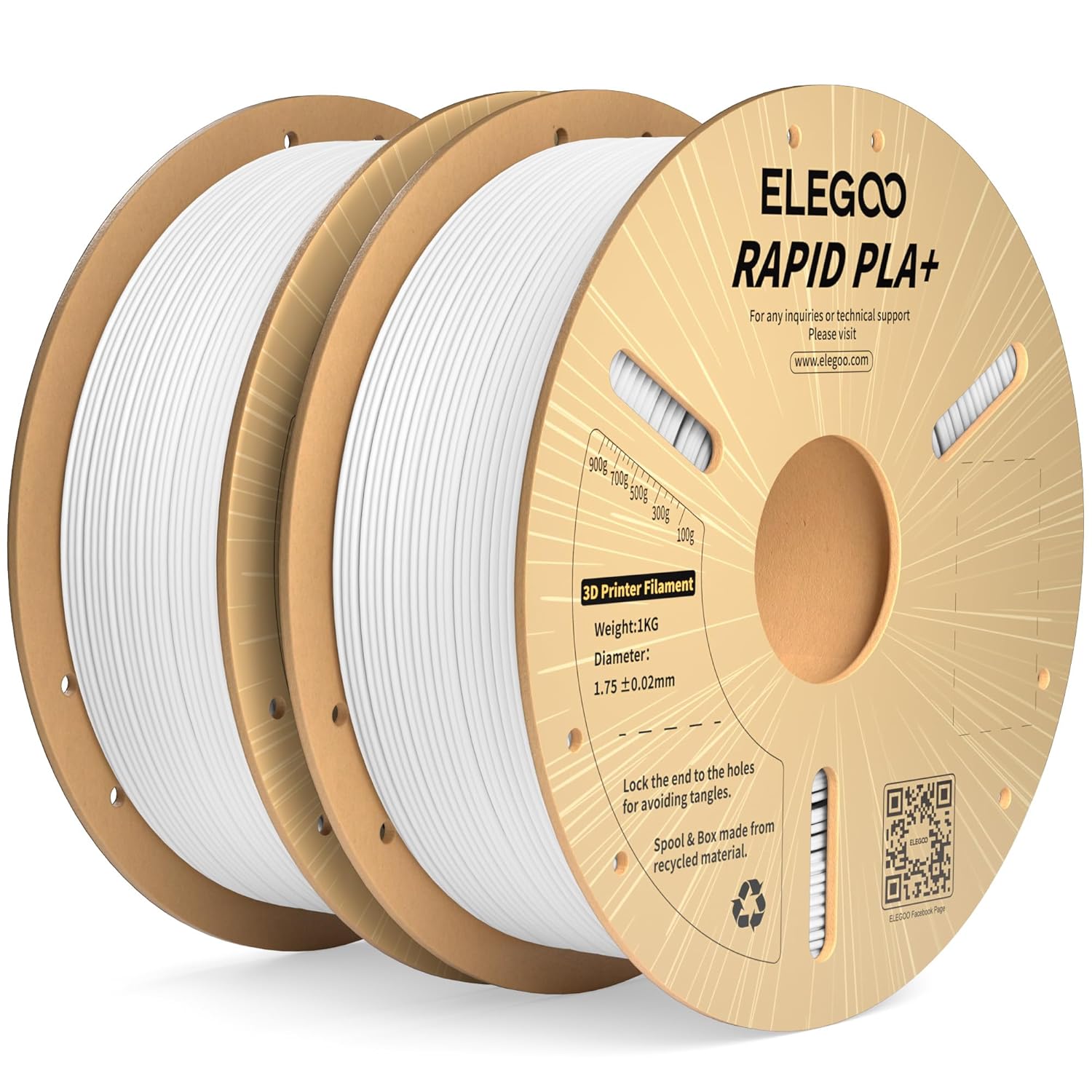 ELEGOO Rapid PLA Plus Filament 1.75mm White 2KG, PLA+ 3D Printer Filament Up to...