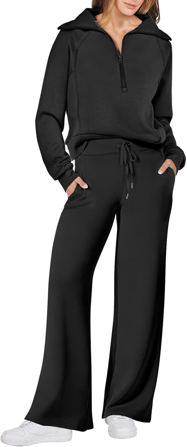 ANRABESS Women 2 Piece Outfits 2025 Fall Fashion Airport Wide Leg Pants Lounge S...