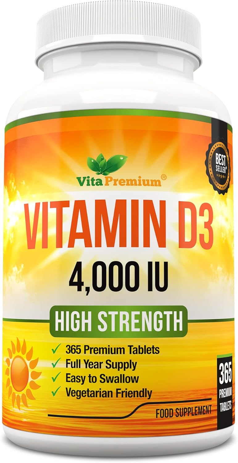 Vitamin D 4,000 IU Tablets, Maximum Strength Vitamin D3 Supplement, 365 Easy to...
