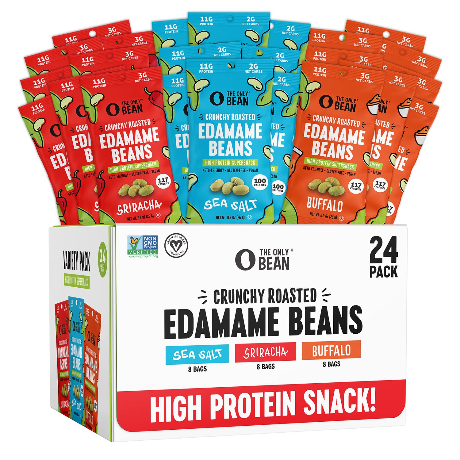 The Only Bean Crunchy Roasted Edamame - Healthy Snacks for Adults and Kids (Vari...