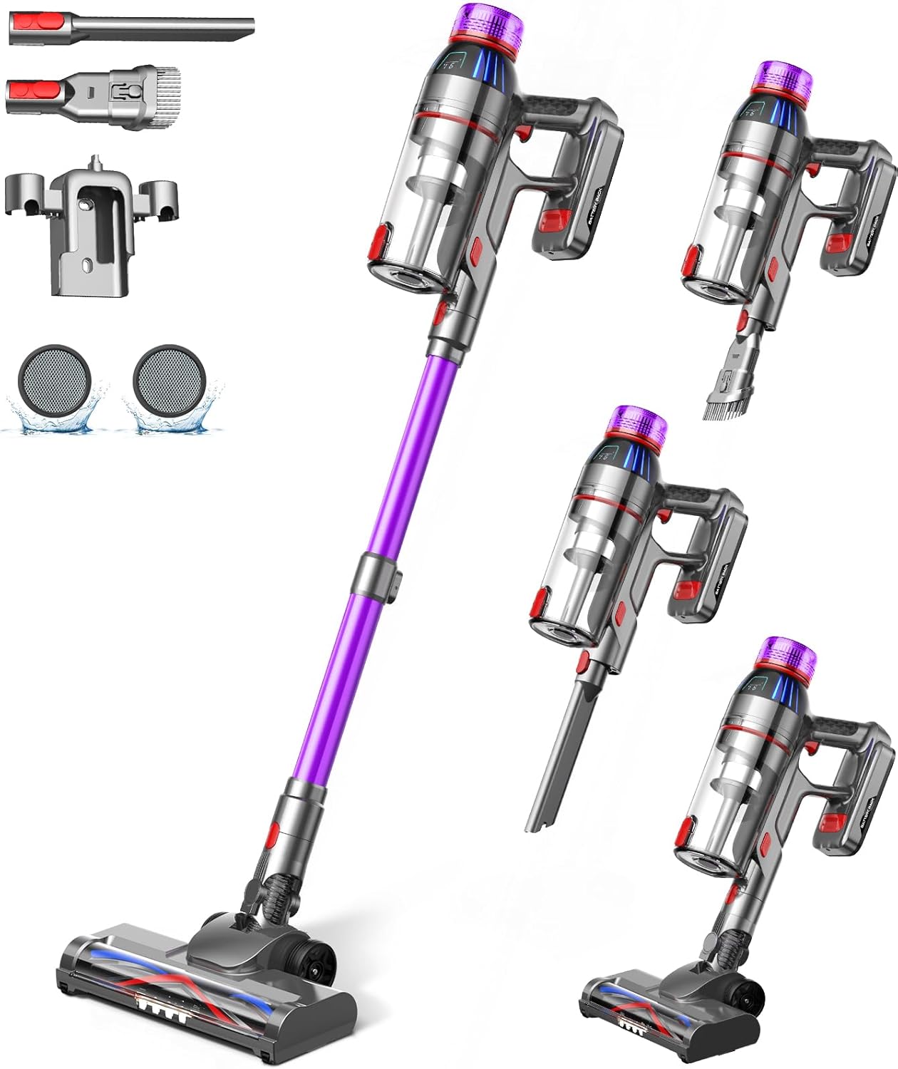 Cordless Stick Vacuum Cleaner - 550W Powerful Cordless Vacuum with HEPA Filter,...