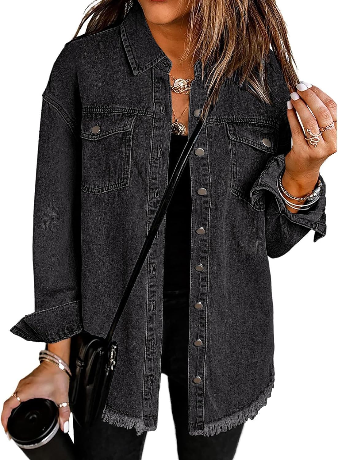 Stylish Vetinee Women's Shacket, Exclusive Oversized Button Up Denim Style, Uniq...