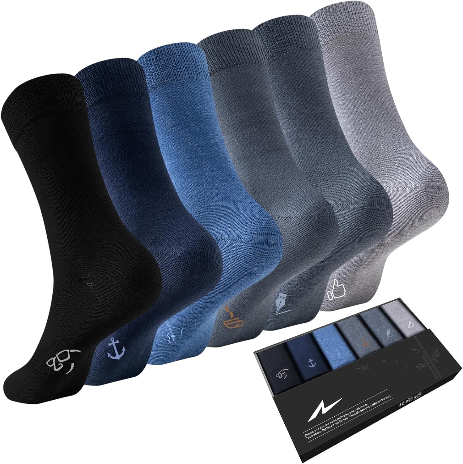 Niorasen 6 Pairs Bamboo Mens Socks, Comfortable Soft Top Crew Socks, Breathable...