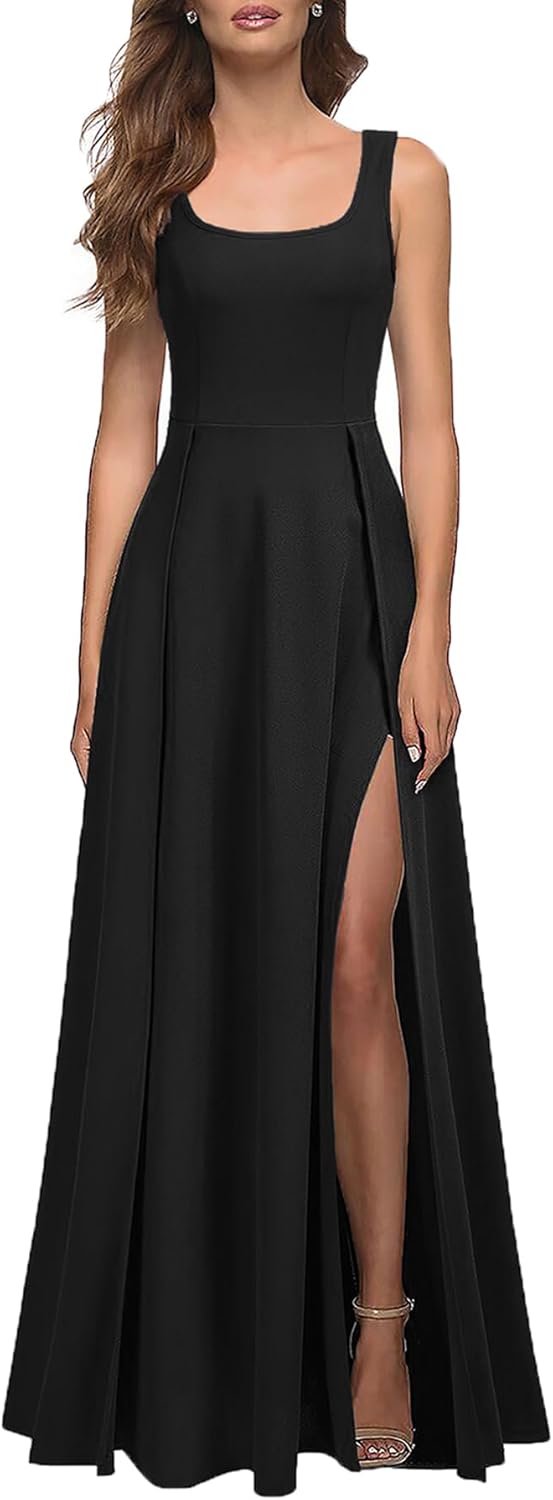 MUSHARE Women's Square Neck Sexy Split Cocktail Party Maxi Long Formal Dress Lar...