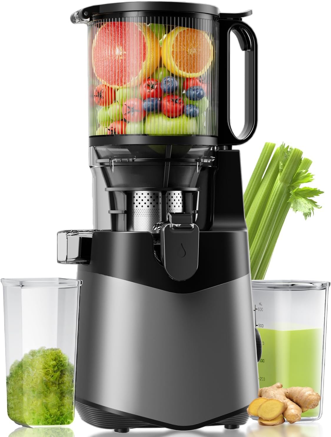 Cold Press Juicer Machines, 350W Masticating Juicer with 5.3‘’ Large Feeding Chu...