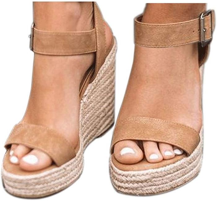 VICKI·VICKI Women's Platform Sandals Wedge Ankle Strap Open Toe Sandals 8 Khaki-...