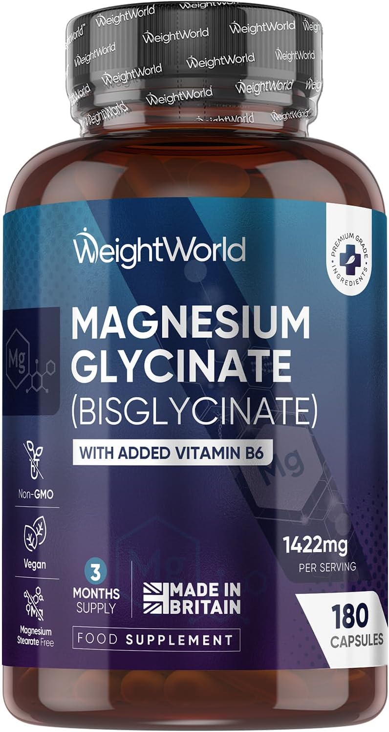 WeightWorld Magnesium Glycinate 1422mg | with Added Vitamin B6 | 180 Vegan Capsu...
