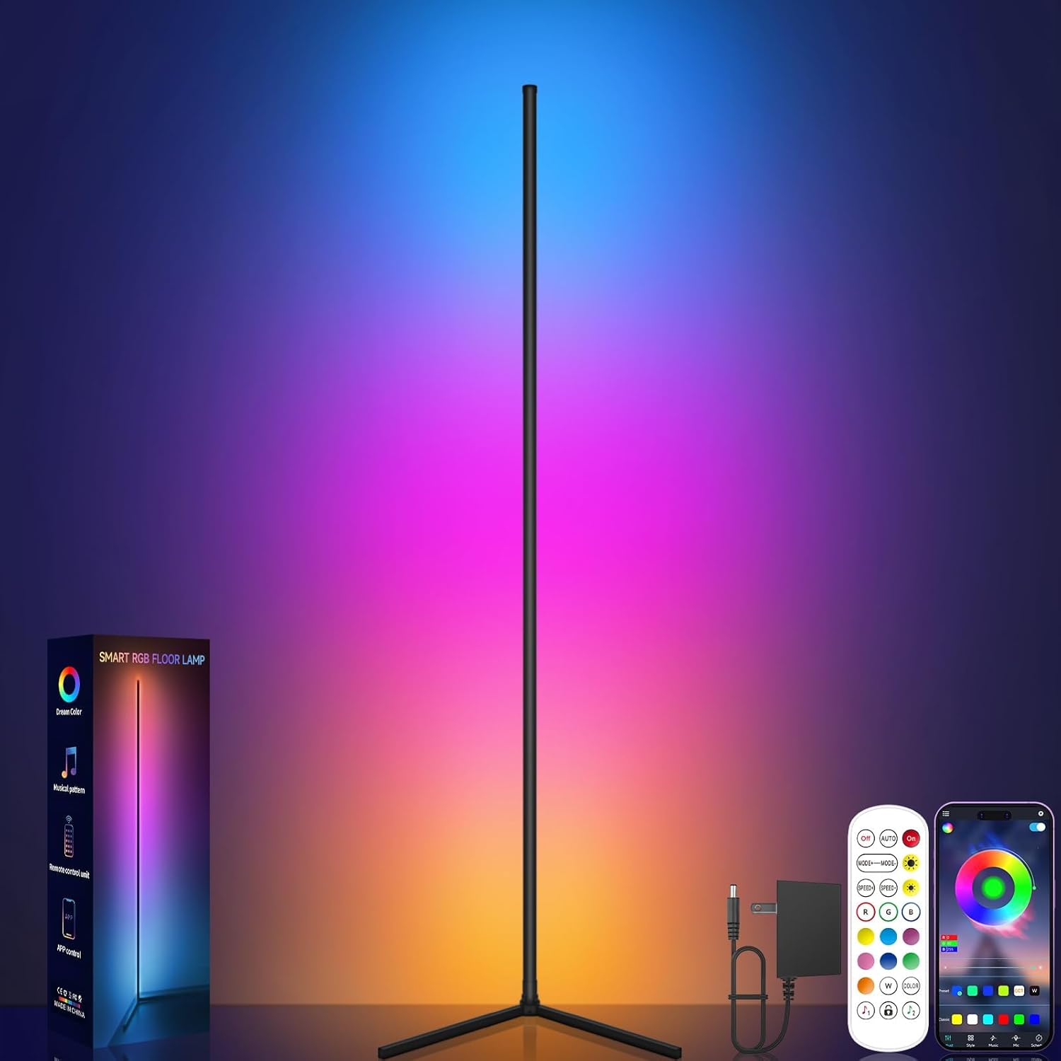 Tyute LED Floor Lamp, Innovative Smart RGB Corner Lamp, High-Quality Dimmable Co...