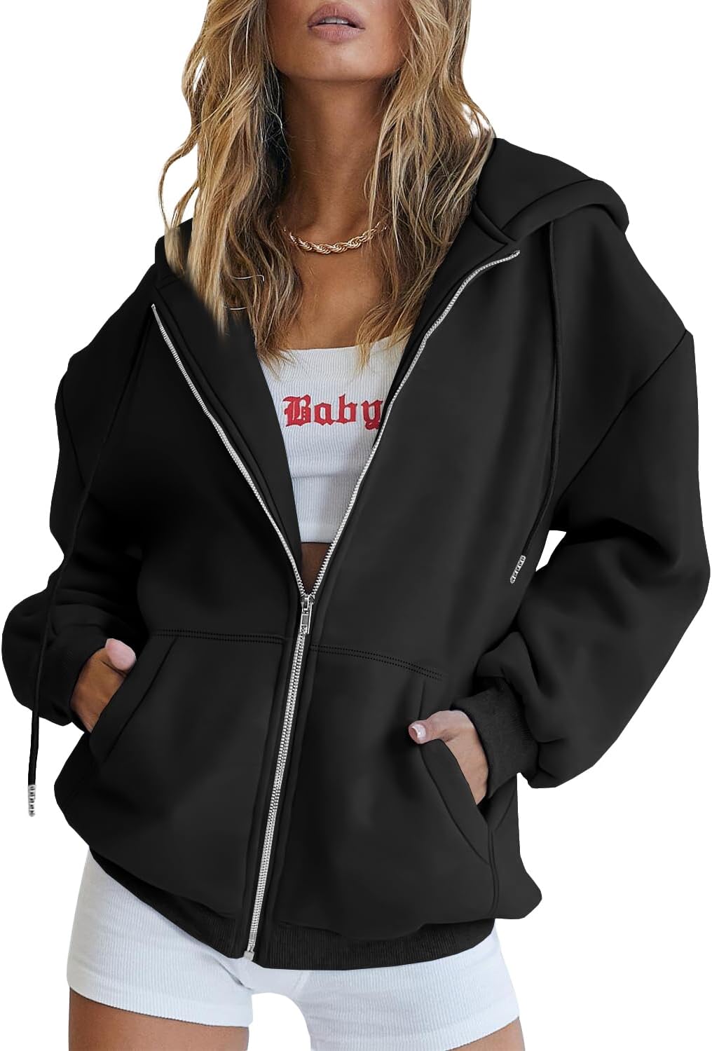 EFAN Women's Drawstring Zip Up Cute Hoodies Fall Jacket Oversized Casual Sweatsh...
