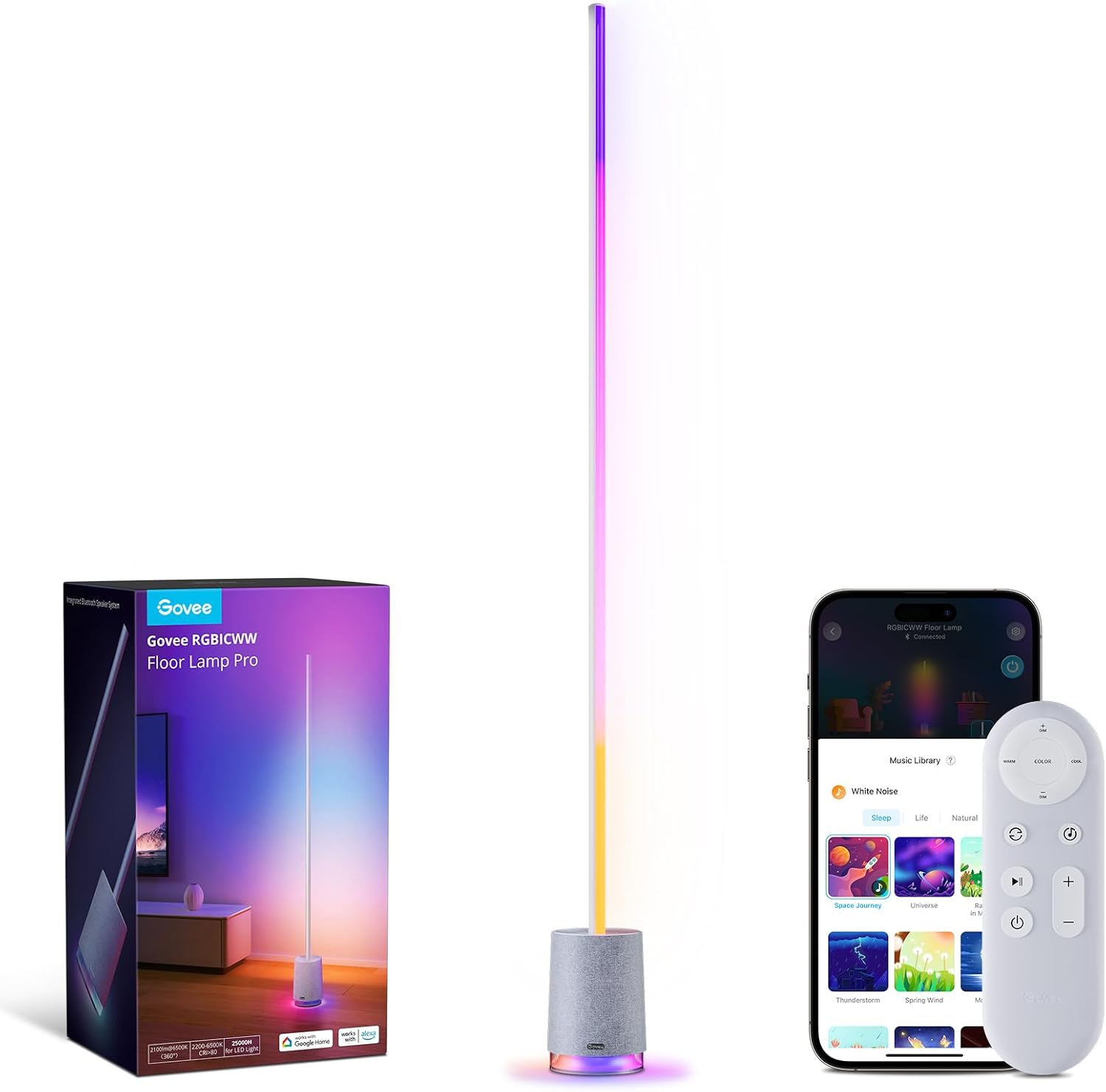 Govee Led Floor Lamp Pro, RGBICWW, Bluetooth Speaker, White Noise Sound Machine,...