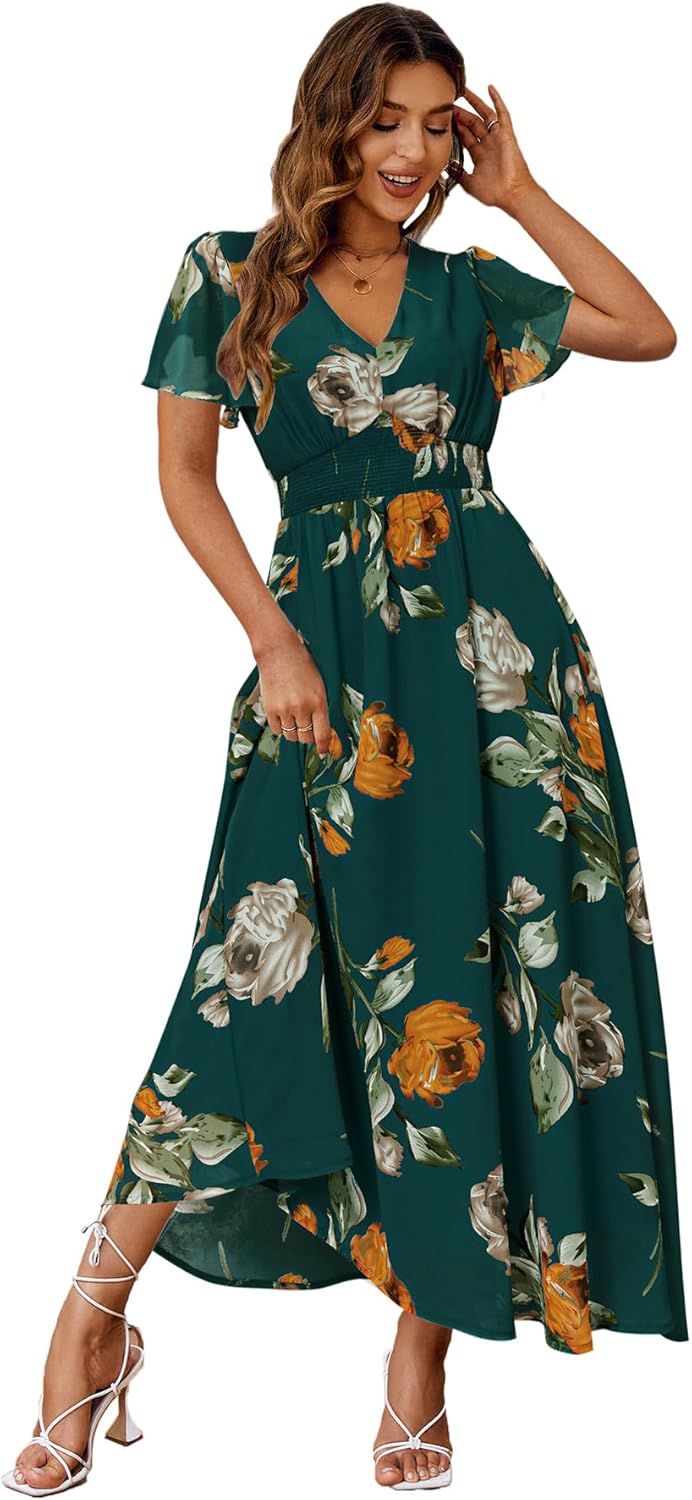 Chic Simplee Women's Boho Floral Maxi Dress, Elegant Flowy Dress for Casual Outi...