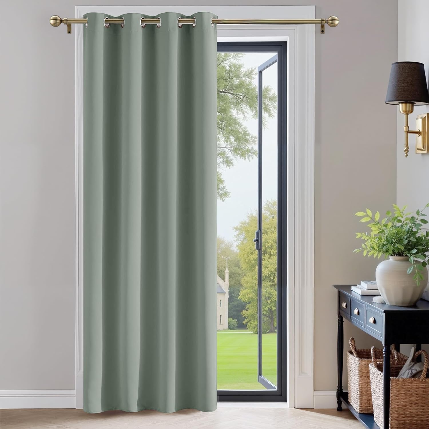 Premium PONY DANCE Sage Green Blackout Curtain, Unique Curtain with Eyelet for L...