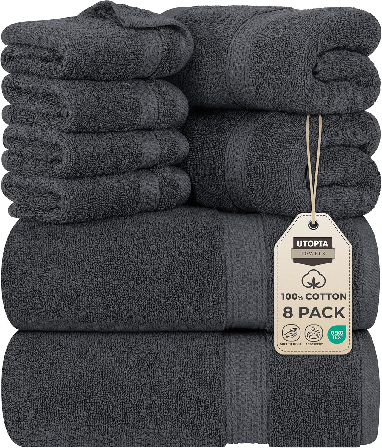 Utopia Towels 8 Piece Premium Towel Set, 2 Bath, 2 Hand, and 4 Wash Cloths, 600...