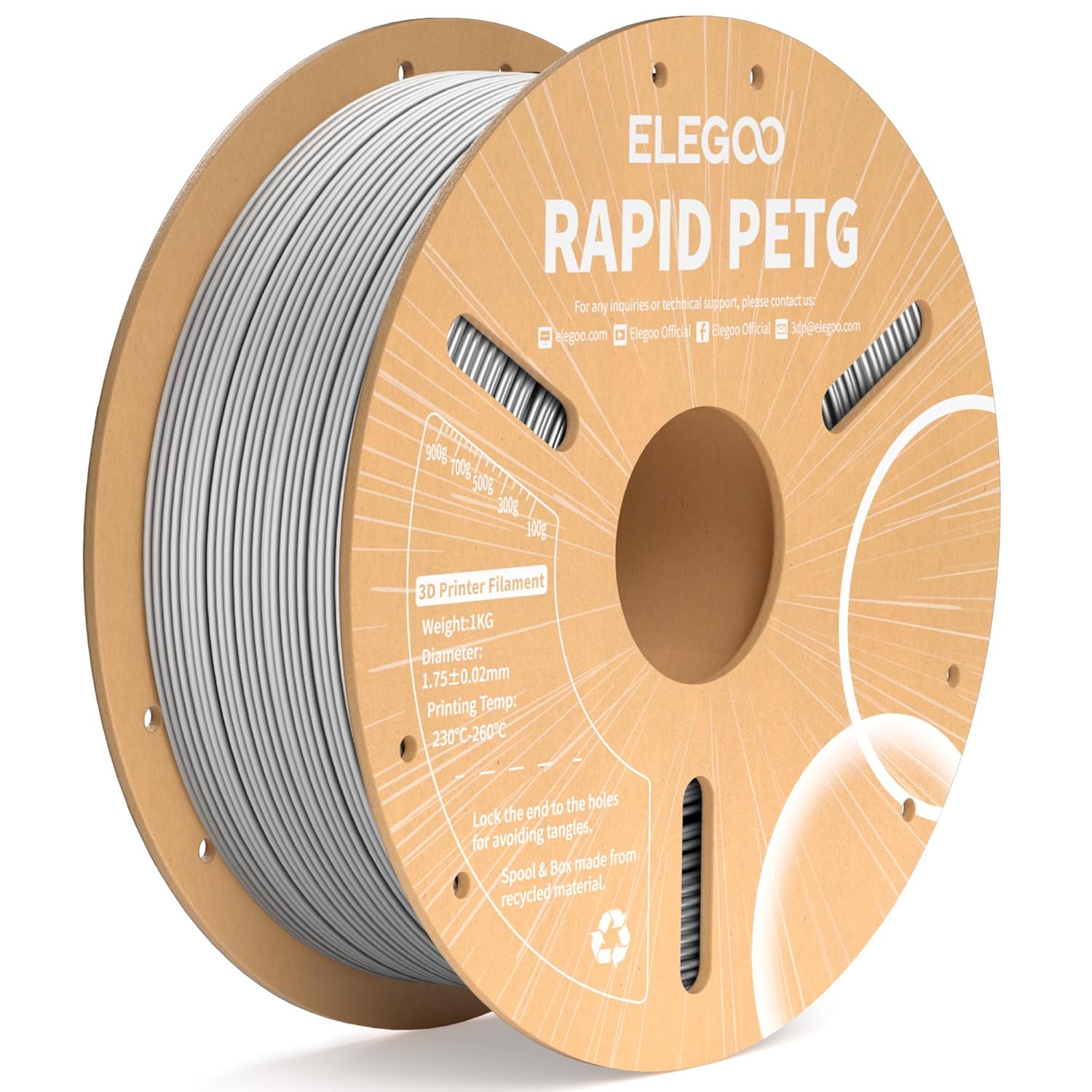 ELEGOO Rapid PETG Filament 1.75mm Grey 1KG, High Speed Up to 600mm/s 3D Printer...